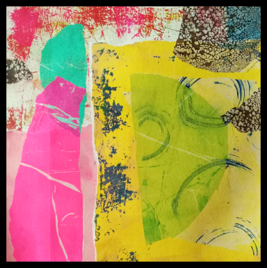 Oppressive Validation Abstract collage of vibrant colors and textures including pink, green, yellow, and black.